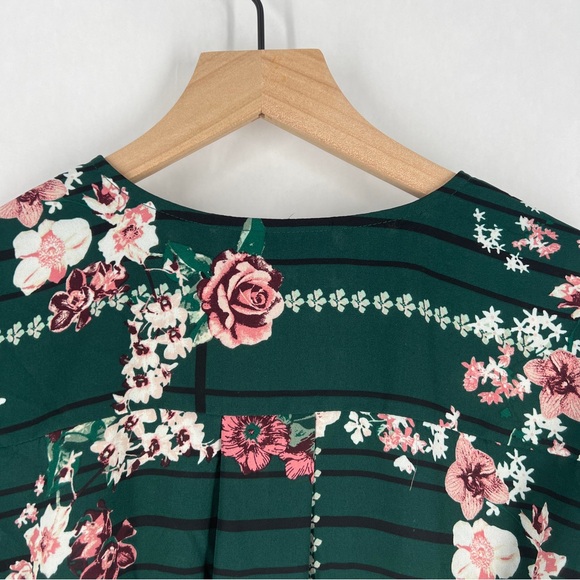 New York & Company Floral Green Full‎ Sleeve Tie Waist Faux Wrap Top Size S - Picture 11 of 14